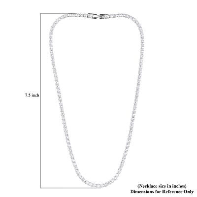 Simulated Diamond Tennis Necklace 18 Inches in Silvertone 47.30 ctw