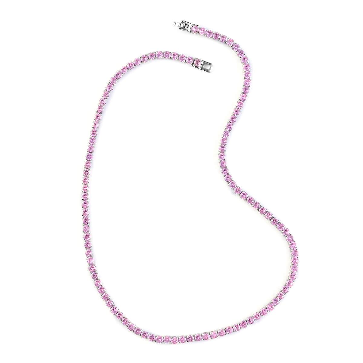 Simulated Pink Diamond Tennis Necklace 18 Inches in Silvertone 47.30 ctw image number 0