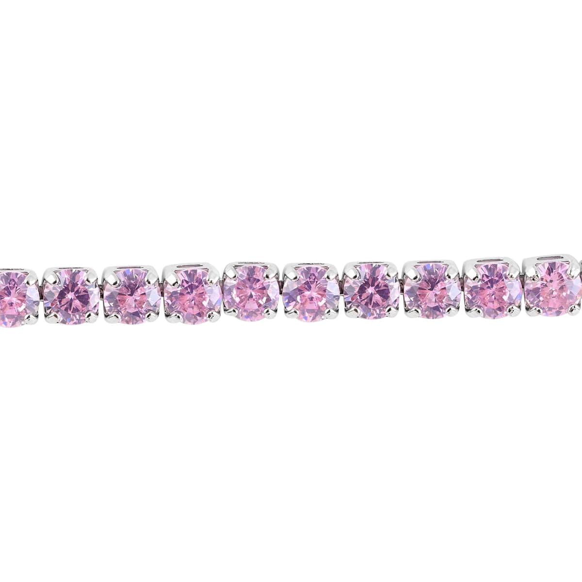 Simulated Pink Diamond Tennis Necklace 18 Inches in Silvertone 47.30 ctw image number 1