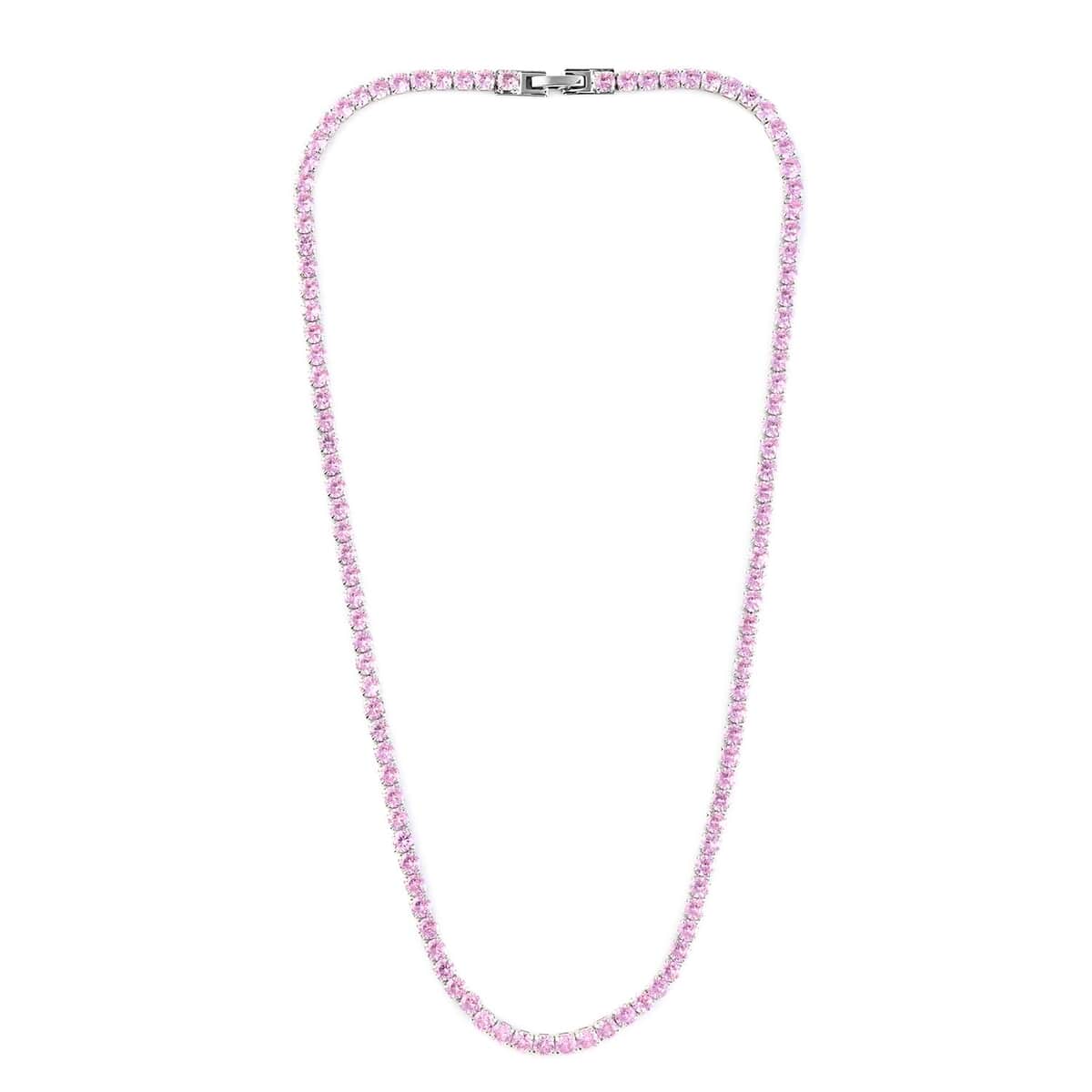 Simulated Pink Diamond Tennis Necklace 18 Inches in Silvertone 47.30 ctw image number 3