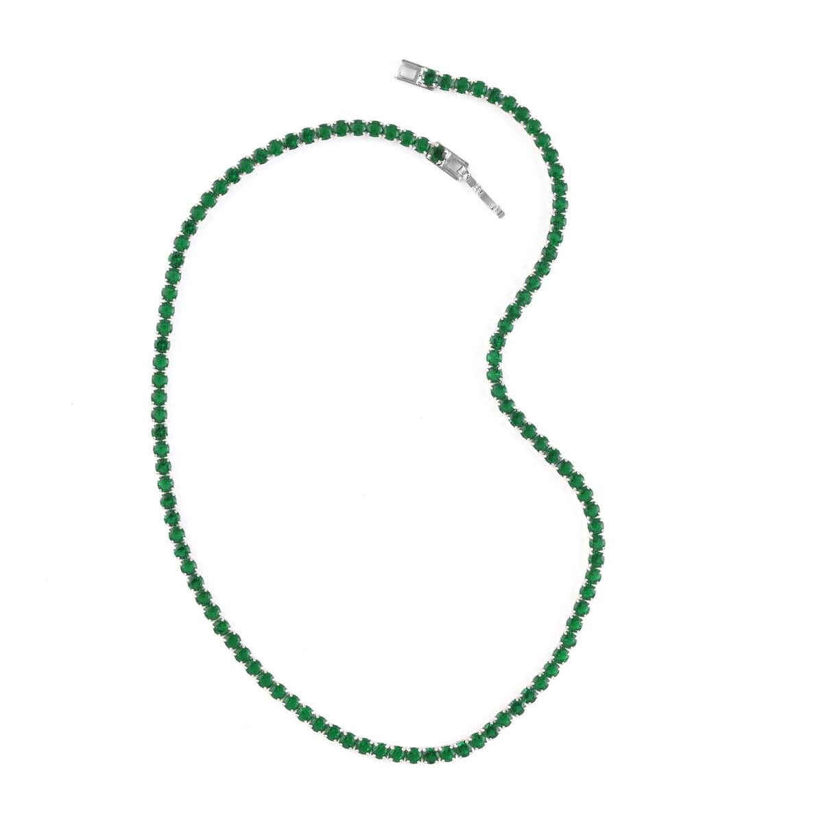 Simulated Green Diamond Tennis Necklace 18 Inches in Silvertone 47.30 ctw image number 0