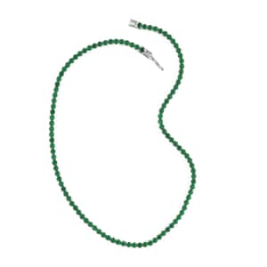 Simulated Green Diamond Tennis Necklace 18 Inches in Silvertone 47.30 ctw