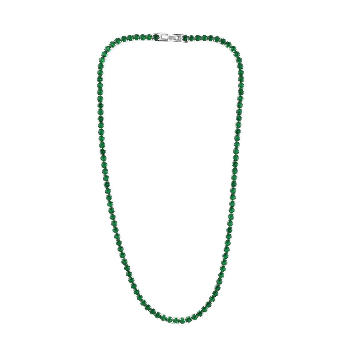 Simulated Green Diamond Tennis Necklace 18 Inches in Silvertone 47.30 ctw image number 2