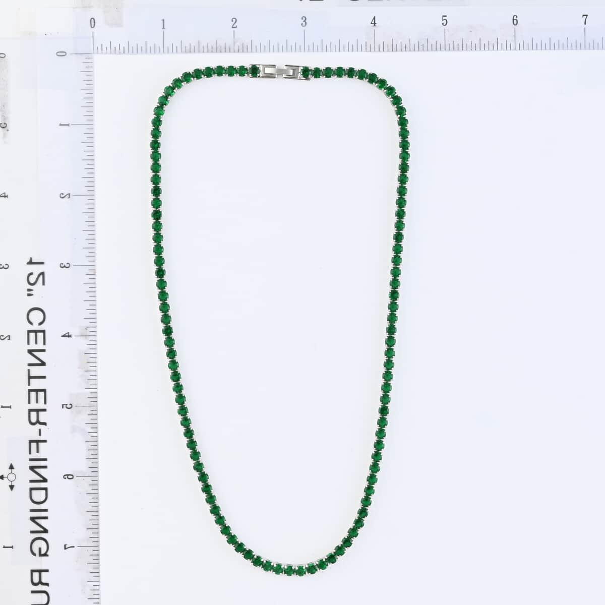 Simulated Green Diamond Tennis Necklace 18 Inches in Silvertone 47.30 ctw image number 3