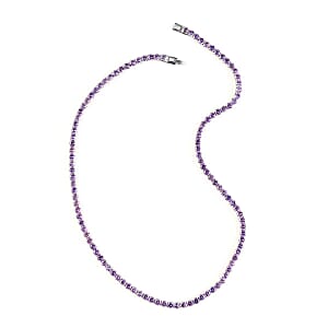 Simulated Purple Diamond Tennis Necklace 18 Inches in Silvertone 47.30 ctw