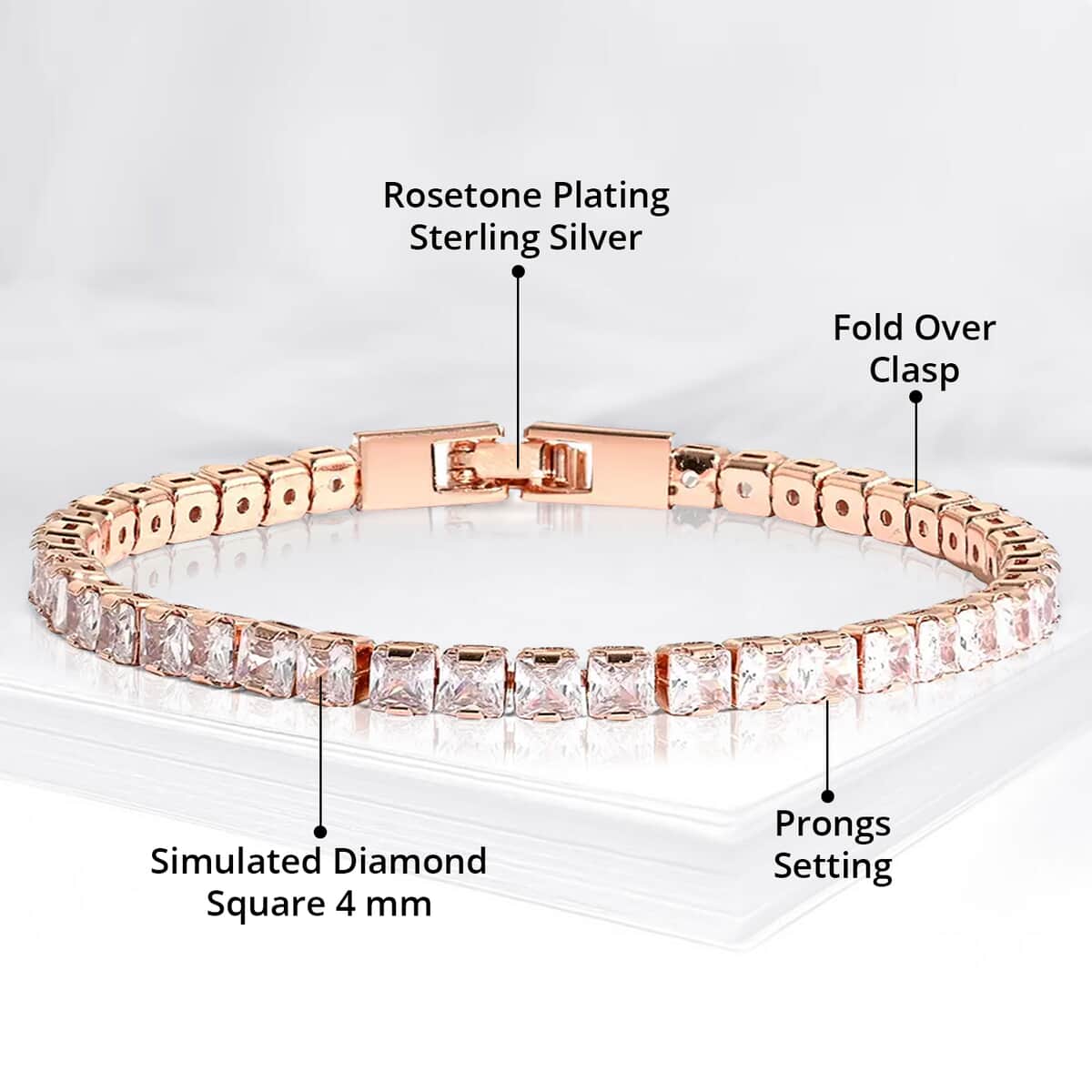 Simulated Diamond 27.70 ctw Tennis Bracelet in Rosetone (7.00 In) image number 4