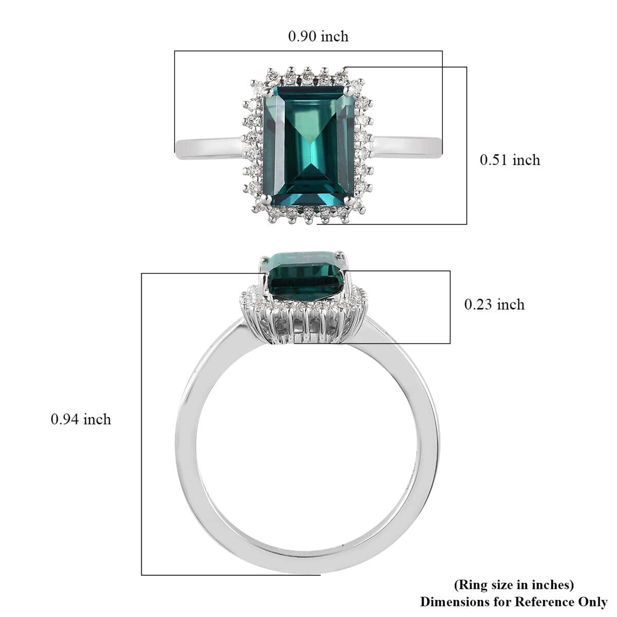 ILIANA 18K White Gold AAA Monte Belo Indicolite and G-H SI Diamond Halo Ring (Size 7.0) 3.75 Grams 3.00 ctw image number 5