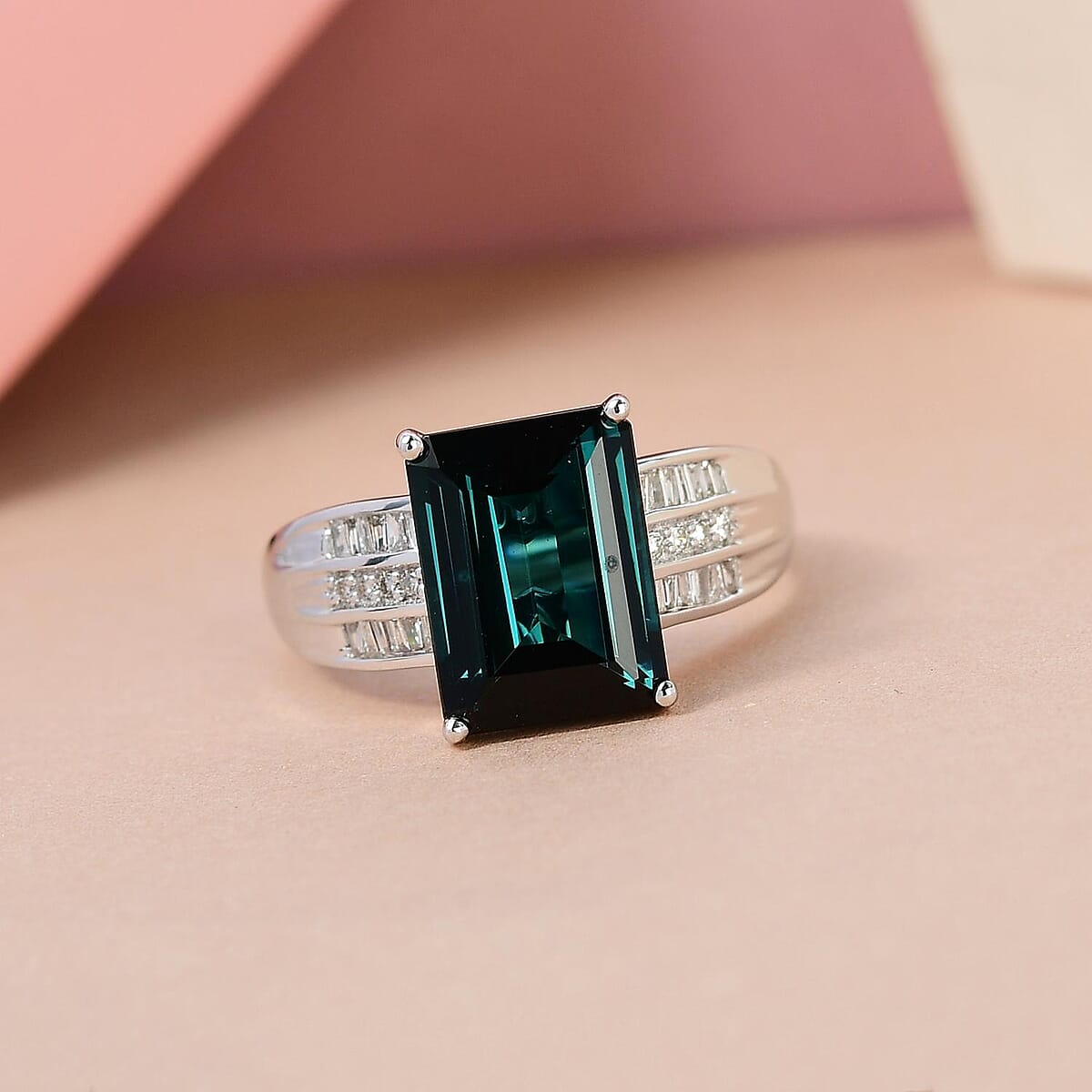 Iliana 18K White Gold AAA Monte Belo Indicolite and G-H SI Diamond Ring (Size 7.0) 4.60 Grams 4.50 ctw image number 1