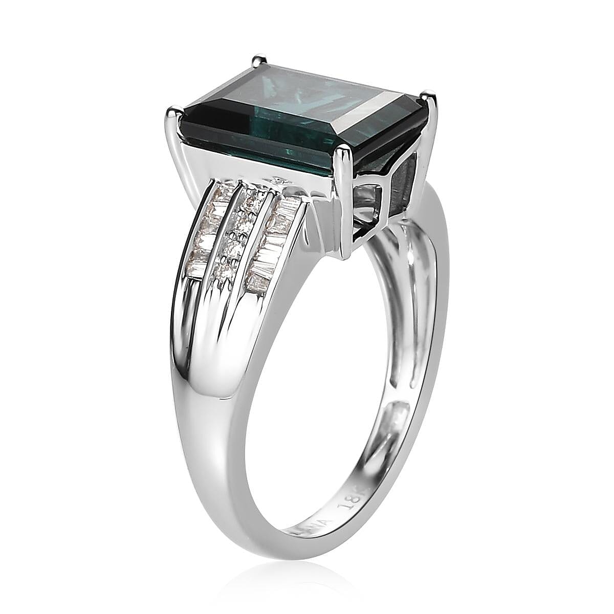 Iliana 18K White Gold AAA Monte Belo Indicolite and G-H SI Diamond Ring (Size 7.0) 4.60 Grams 4.50 ctw image number 3
