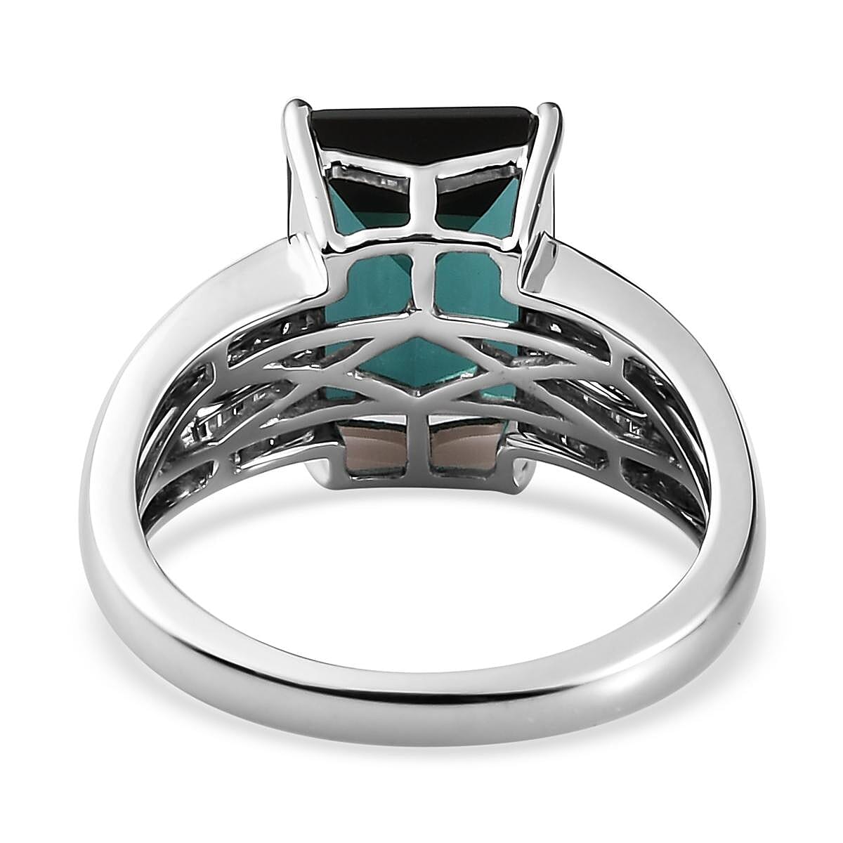 Iliana 18K White Gold AAA Monte Belo Indicolite and G-H SI Diamond Ring (Size 7.0) 4.60 Grams 4.50 ctw image number 4