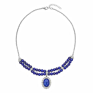 Lapis Lazuli 95.00 ctw Beaded Necklace 18-20 Inches in Silvertone