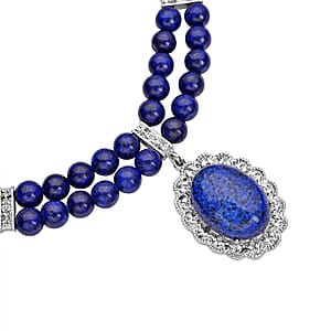 Lapis Lazuli 95.00 ctw Beaded Necklace 18-20 Inches in Silvertone