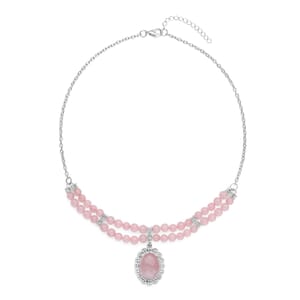 Galilea Rose Quartz 95.00 ctw Beaded Necklace 18-20 Inches in Silvertone