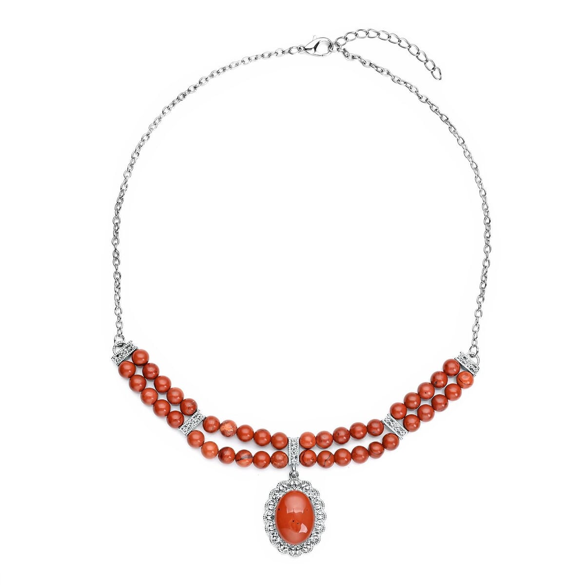 Red Jasper 95.00 ctw Beaded Necklace in Silvertone 18-20 Inches image number 0