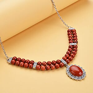 Red Jasper 95.00 ctw Beaded Necklace in Silvertone 18-20 Inches