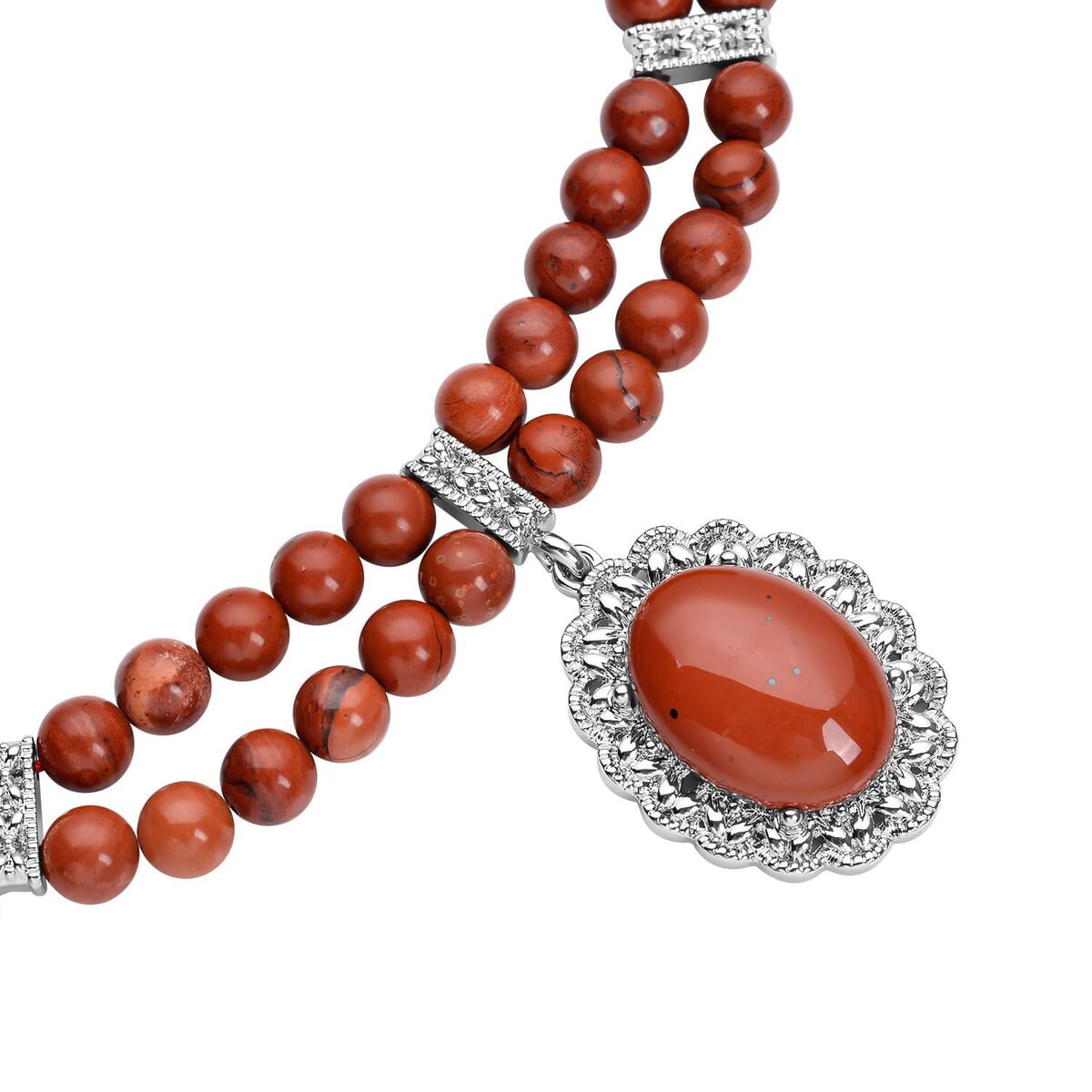 Red Jasper 95.00 ctw Beaded Necklace in Silvertone 18-20 Inches image number 2