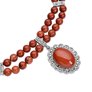 Red Jasper 95.00 ctw Beaded Necklace in Silvertone 18-20 Inches