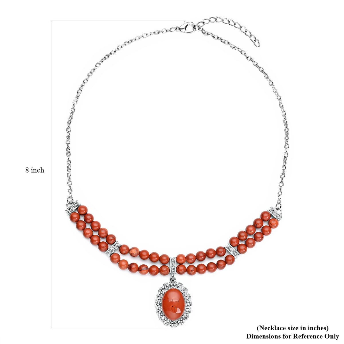 Red Jasper 95.00 ctw Beaded Necklace in Silvertone 18-20 Inches image number 3
