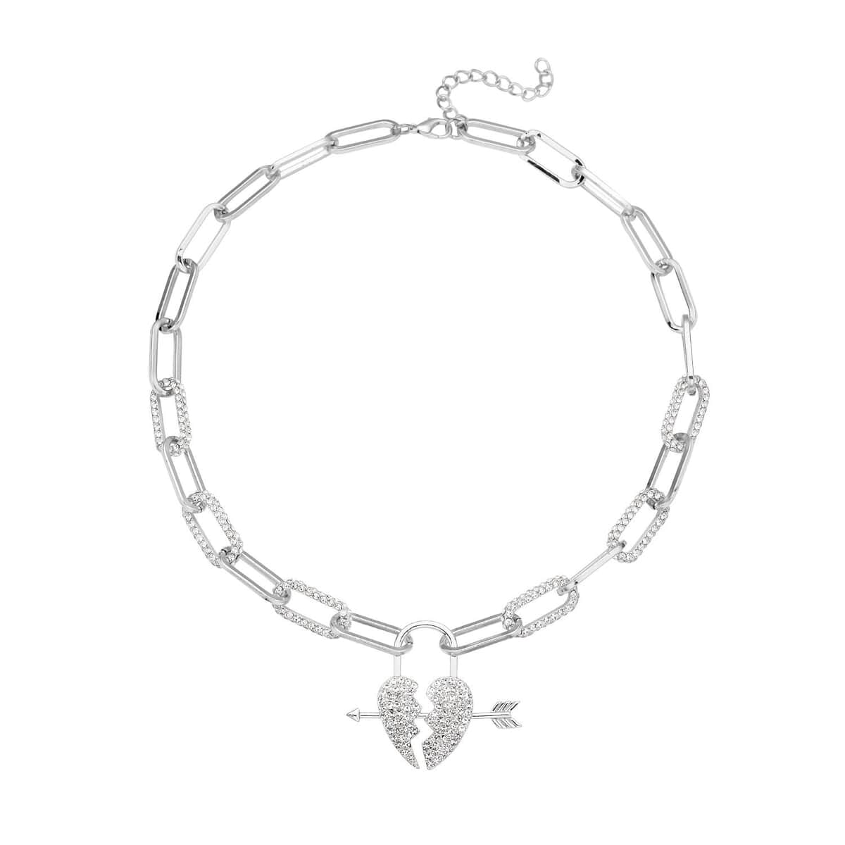 Austrian Crystal Paper Clip Chain Heart Necklace 20-22 Inches in Silvertone image number 0