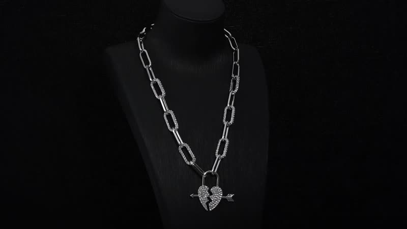 Austrian Crystal Paper Clip Chain Heart Necklace 20-22 Inches in Silvertone