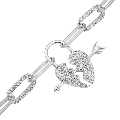 Austrian Crystal Paper Clip Chain Heart Necklace 20-22 Inches in Silvertone