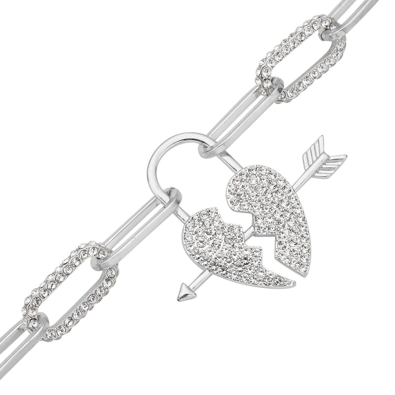 Austrian Crystal Paper Clip Chain Heart Necklace 20-22 Inches in Silvertone