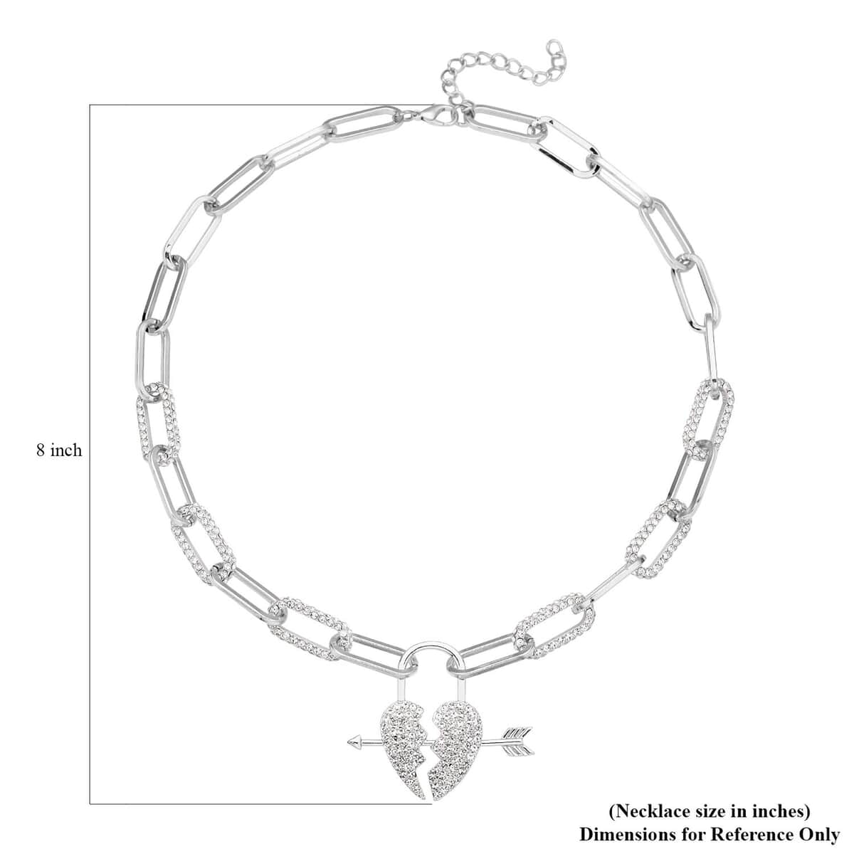 Austrian Crystal Paper Clip Chain Heart Necklace 20-22 Inches in Silvertone image number 4