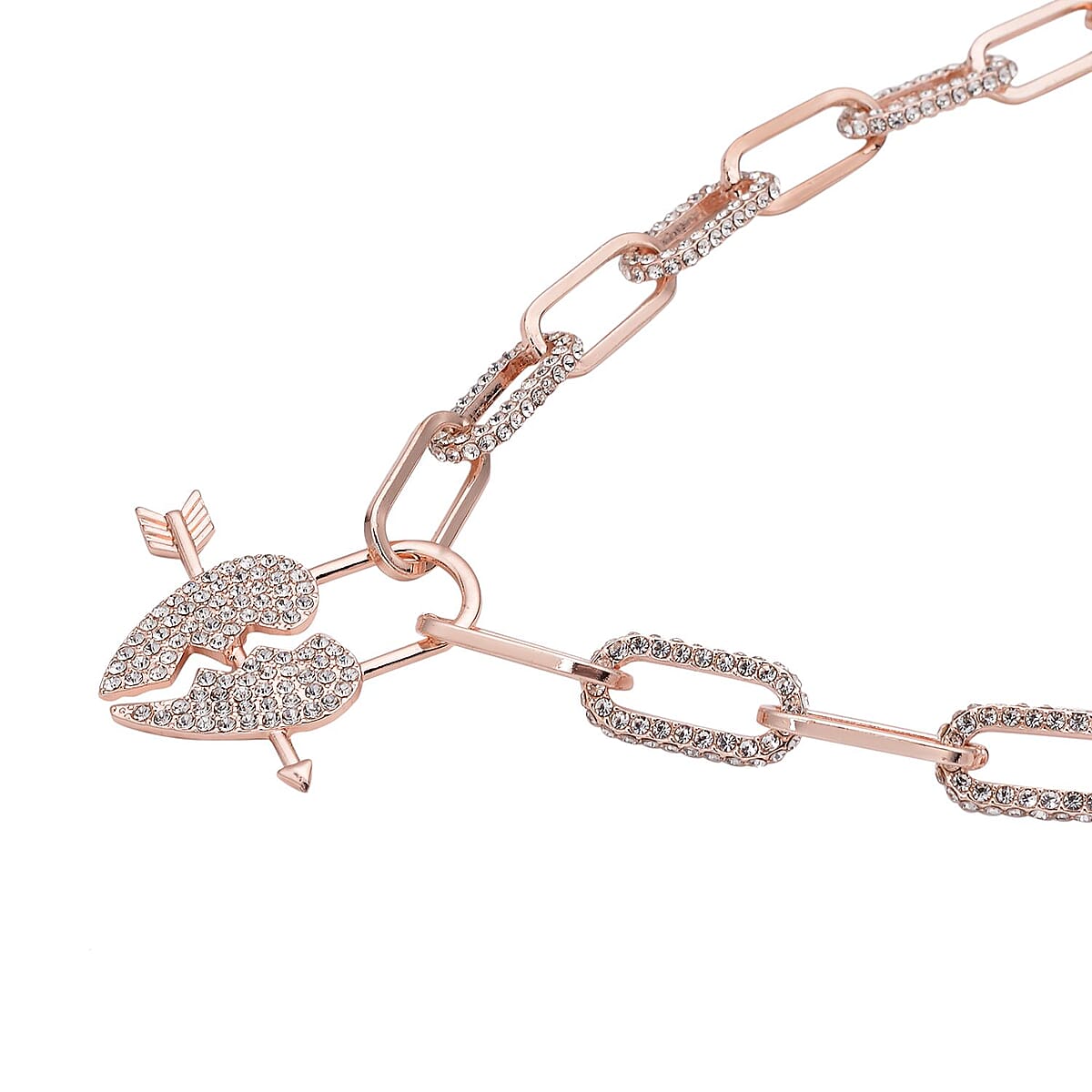 Austrian Crystal Paper Clip Chain Heart Necklace 20-22 Inches in Rosetone image number 2