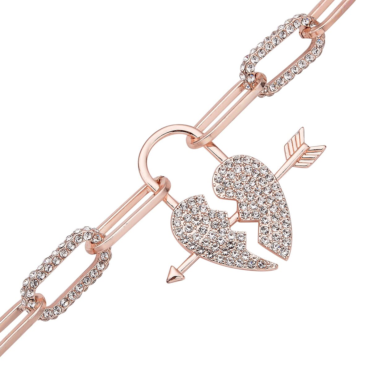 Austrian Crystal Paper Clip Chain Heart Necklace 20-22 Inches in Rosetone image number 3