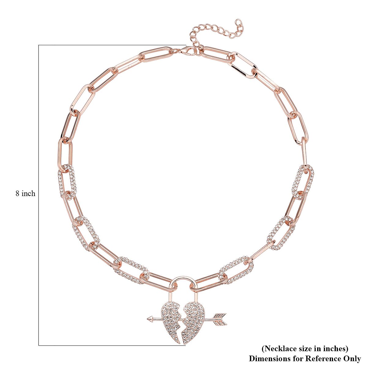 Austrian Crystal Paper Clip Chain Heart Necklace 20-22 Inches in Rosetone image number 4