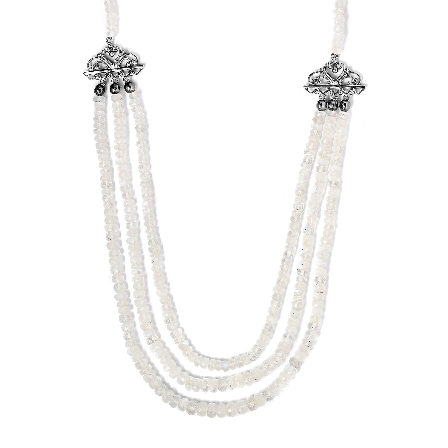 Kuisa Rainbow Moonstone Multi Strand Necklace 18 inches in Platinum Over Sterling Silver 175.00 ctw