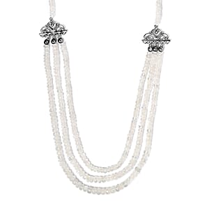 Kuisa Rainbow Moonstone Multi Strand Necklace 18 inches in Platinum Over Sterling Silver 175.00 ctw