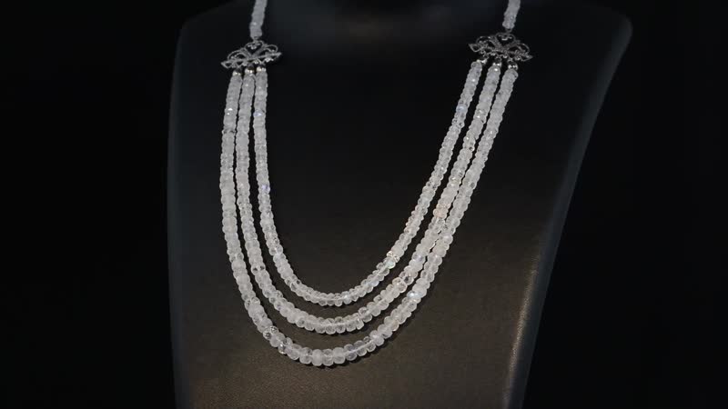 Kuisa Rainbow Moonstone Multi Strand Necklace 18 inches in Platinum Over Sterling Silver 175.00 ctw