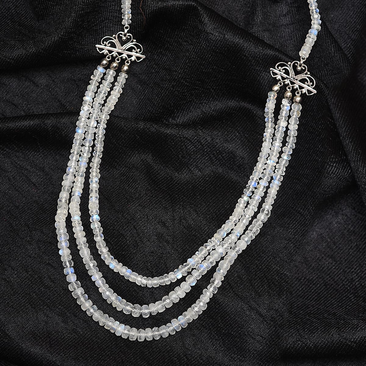 Kuisa Rainbow Moonstone Multi Strand Necklace 18 inches in Platinum Over Sterling Silver 175.00 ctw image number 1