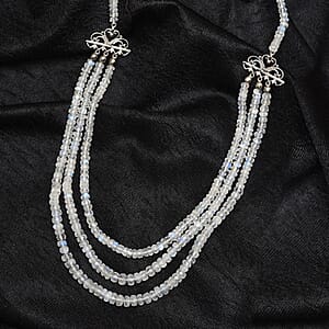 Kuisa Rainbow Moonstone Multi Strand Necklace 18 inches in Platinum Over Sterling Silver 175.00 ctw