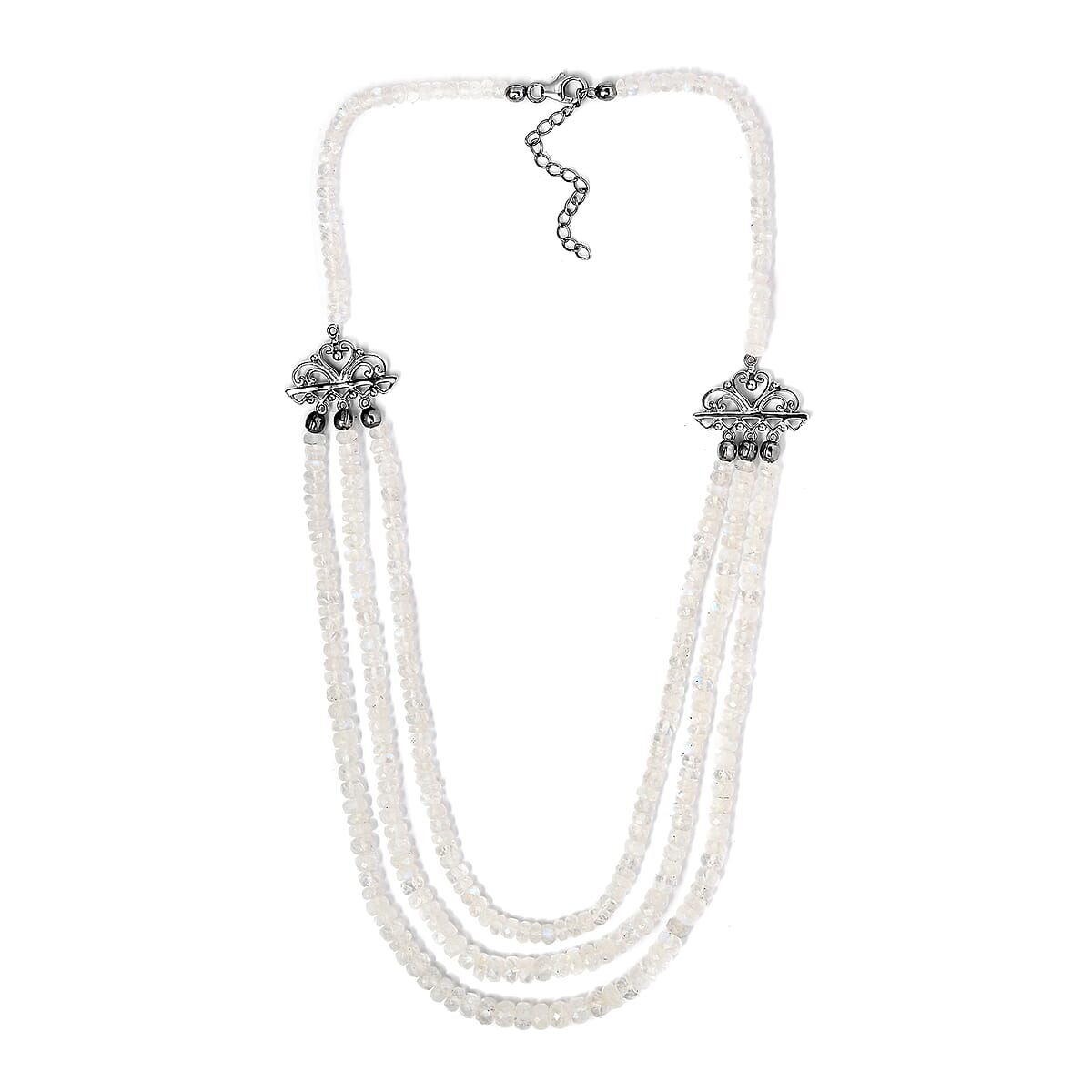 Kuisa Rainbow Moonstone Multi Strand Necklace 18 inches in Platinum Over Sterling Silver 175.00 ctw image number 2