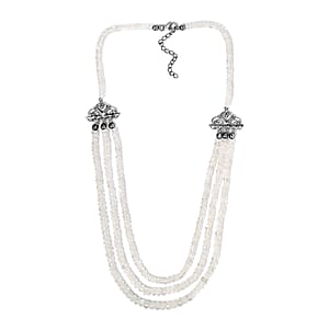 Kuisa Rainbow Moonstone Multi Strand Necklace 18 inches in Platinum Over Sterling Silver 175.00 ctw