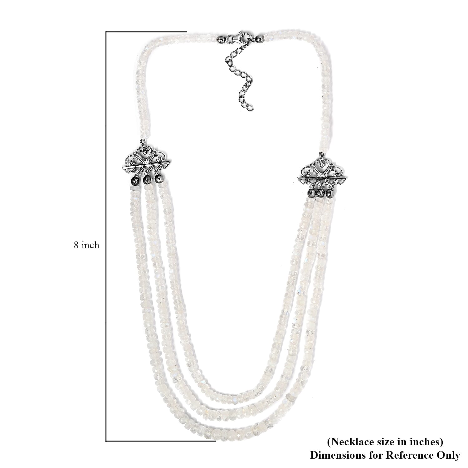 Kuisa Rainbow Moonstone Multi Strand Necklace 18 inches in Platinum Over Sterling Silver 175.00 ctw