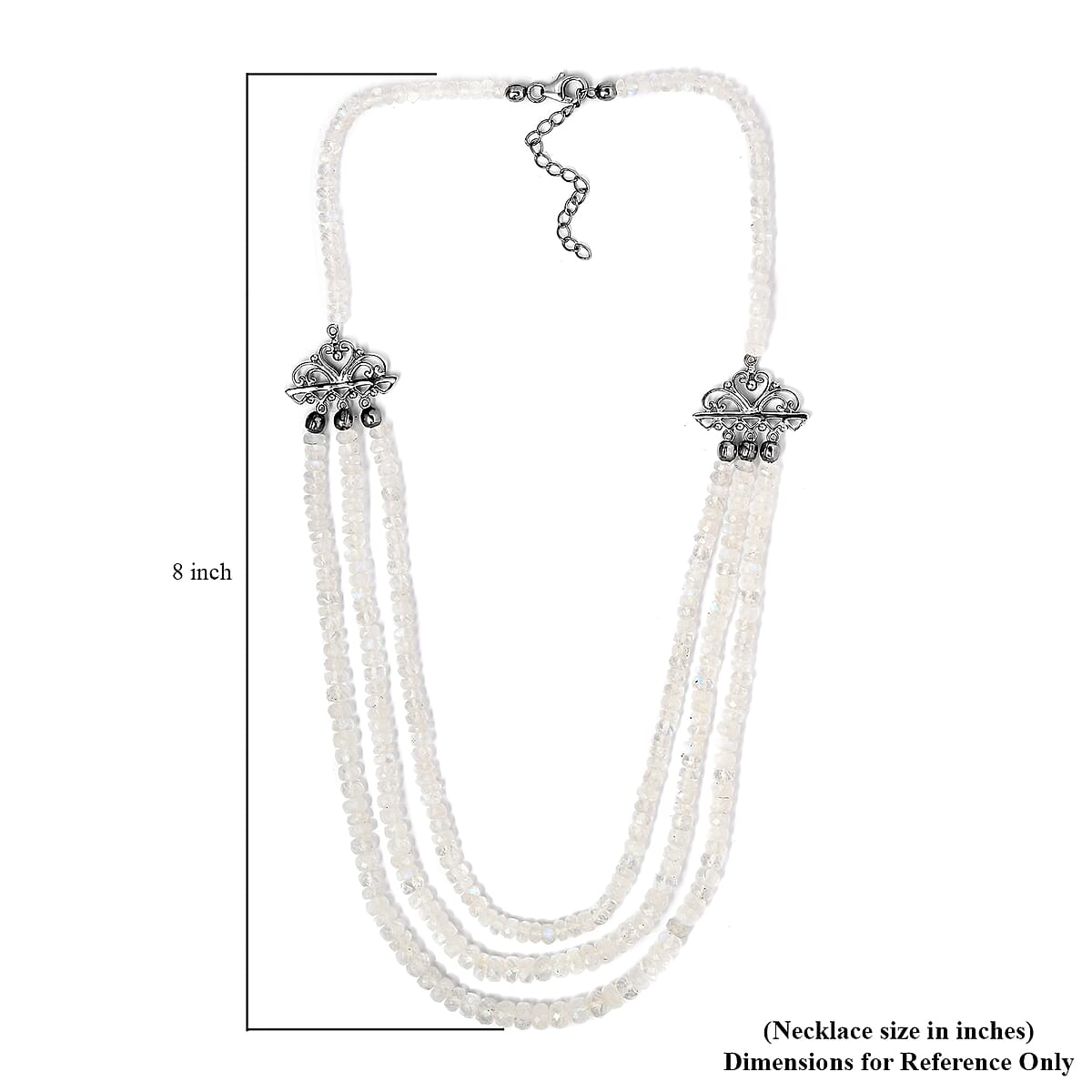 Kuisa Rainbow Moonstone Multi Strand Necklace 18 inches in Platinum Over Sterling Silver 175.00 ctw image number 4