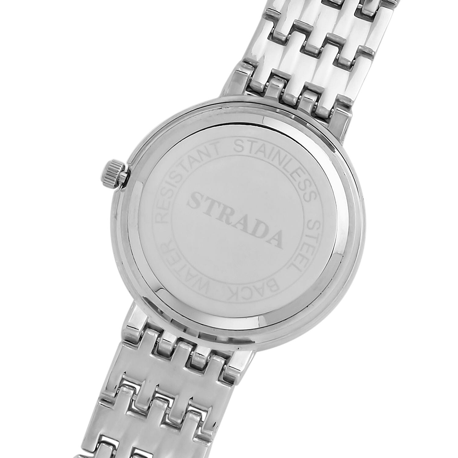 Strada Austrian Crystal Japanese Movement Simulated MOP Dial Bracelet Watch in Goldtone (36mm) (5.50-8.0Inches)