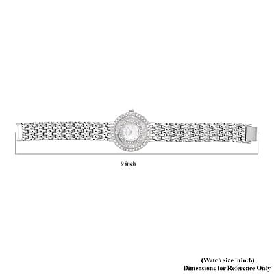 Strada Austrian Crystal Japanese Movement Simulated MOP Dial Bracelet Watch in Silvertone (36mm) (5.50-8.0Inches)
