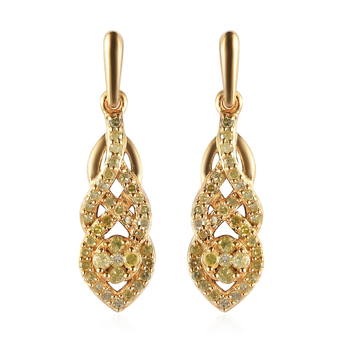 Natural Yellow Diamond I3 Dangle Earrings in Vermeil Yellow Gold Over Sterling Silver 0.50 ctw image number 0
