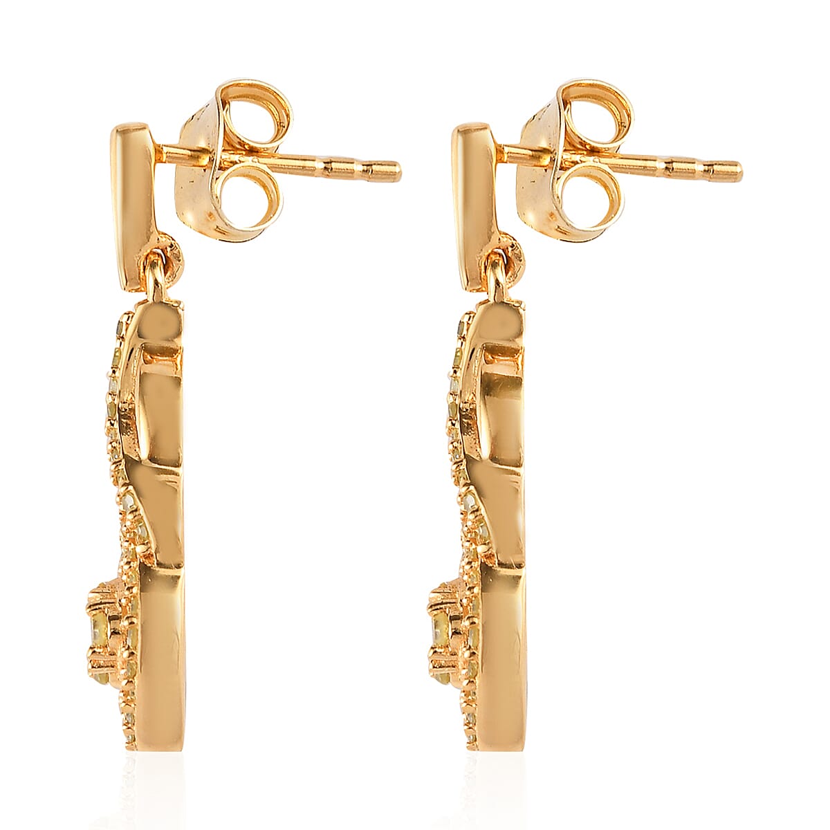 Natural Yellow Diamond I3 Dangle Earrings in Vermeil Yellow Gold Over Sterling Silver 0.50 ctw image number 3