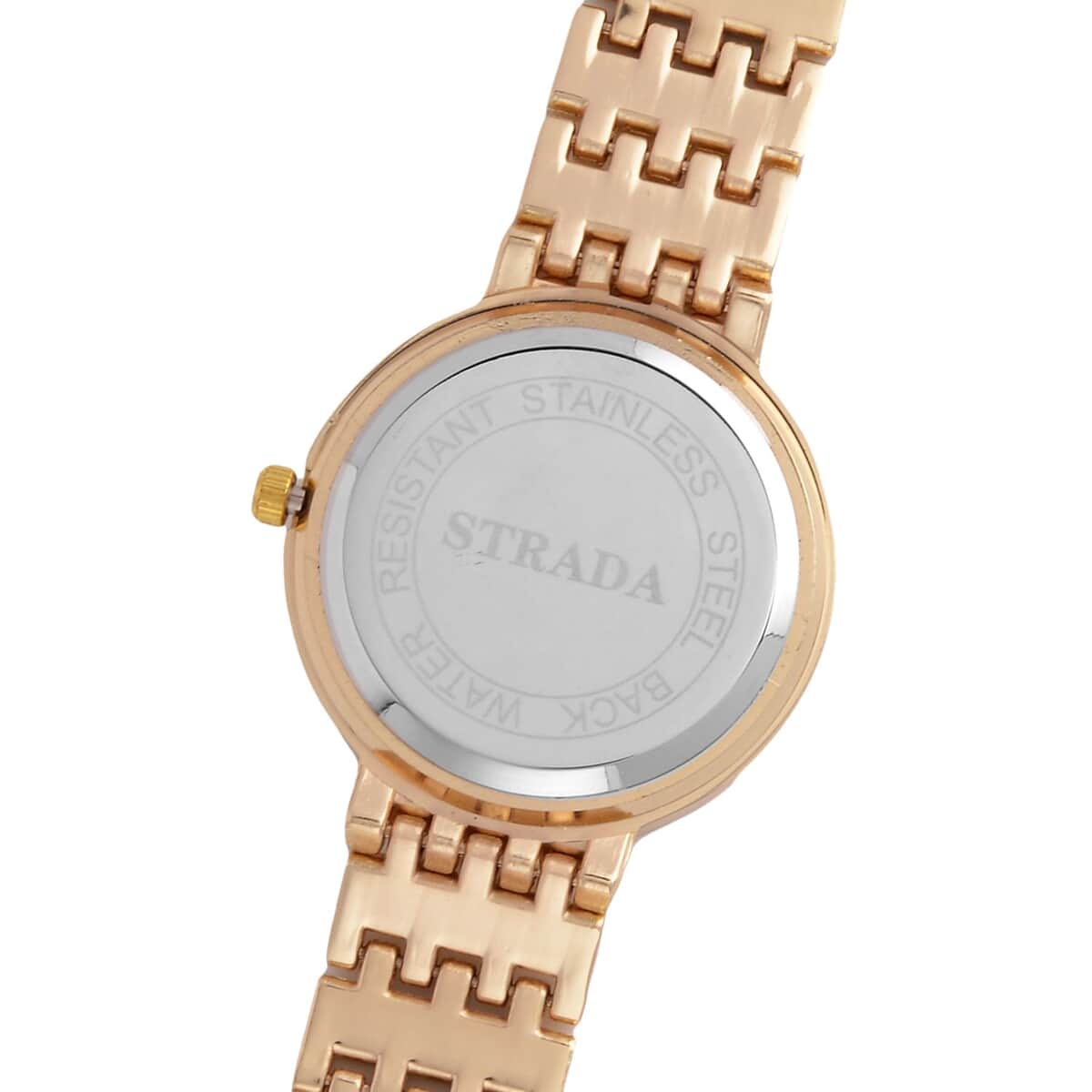 Strada Austrian Crystal Japanese Movement Simulated MOP Dial Bracelet Watch in Goldtone (36mm) (5.50-8.0Inches) image number 5