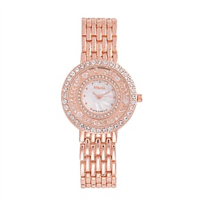 Strada Austrian Crystal Japanese Movement Simulated MOP Dial Bracelet Watch in Rosetone (36mm) (5.50-8.0Inches)