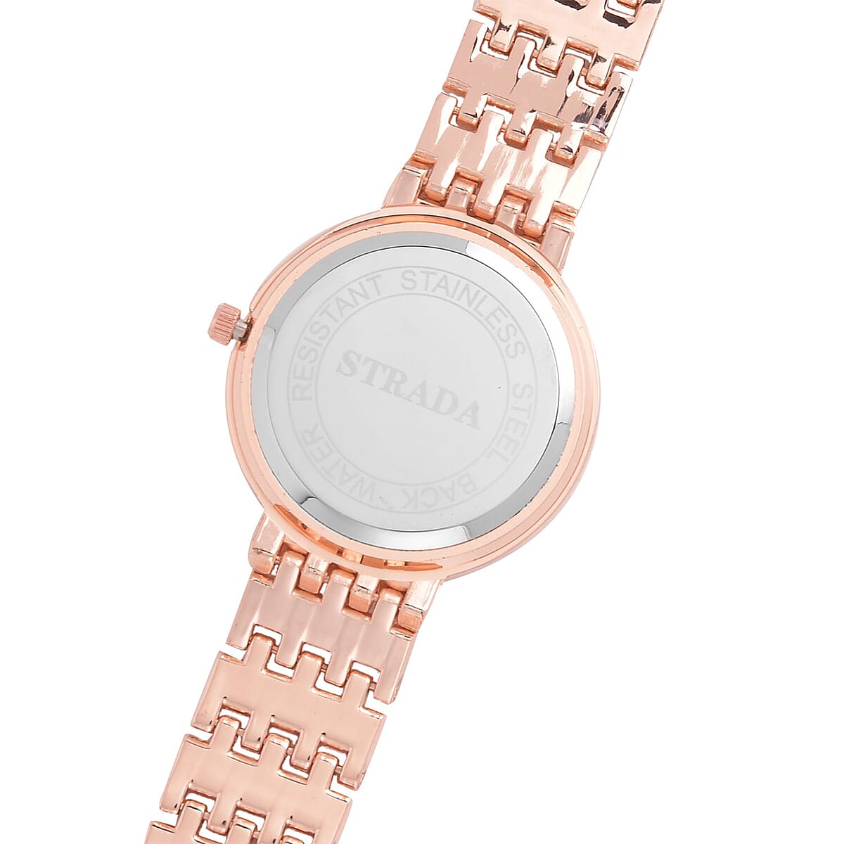 Strada Austrian Crystal Japanese Movement Simulated MOP Dial Bracelet Watch in Rosetone (36mm) (5.50-8.0Inches) image number 4