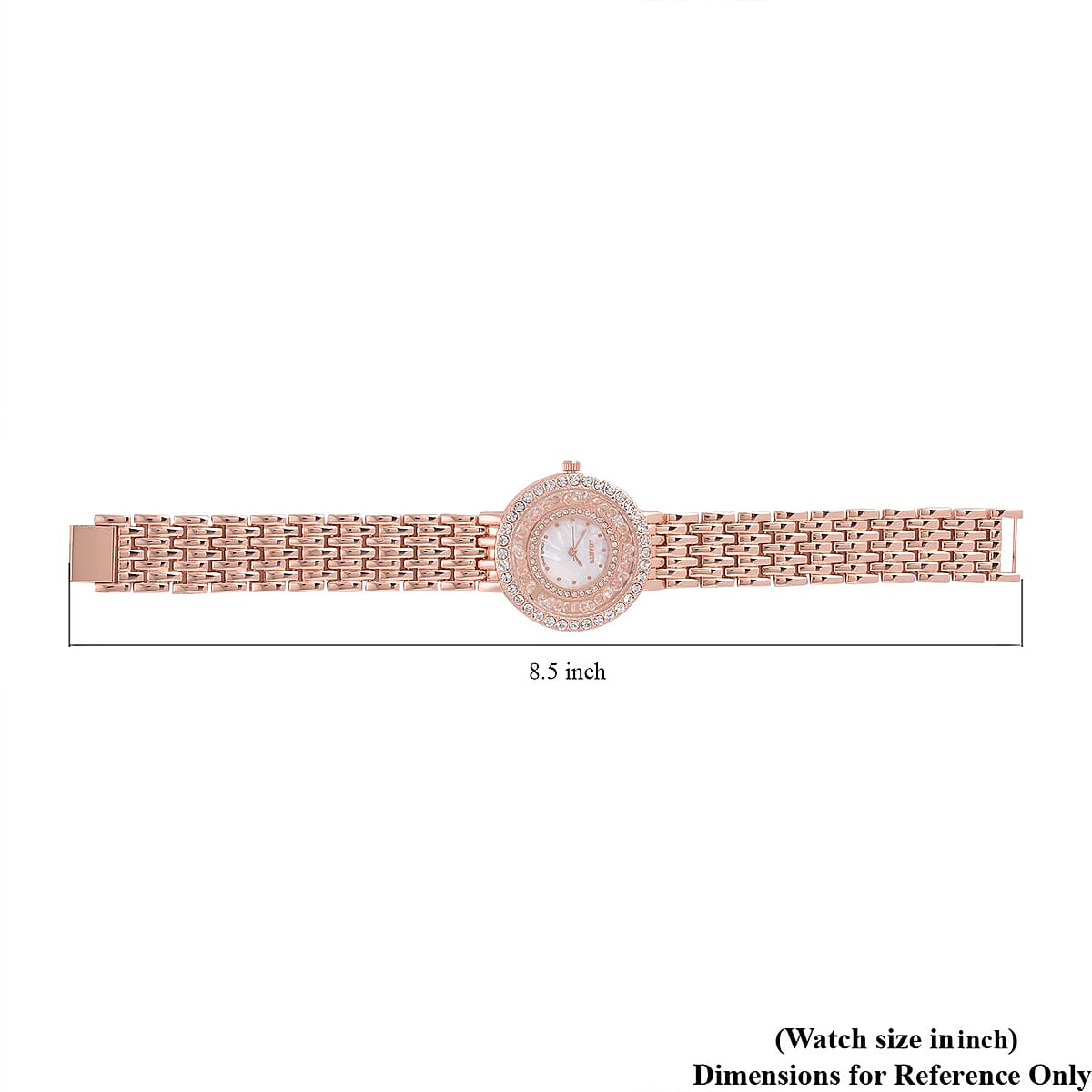 Strada Austrian Crystal Japanese Movement Simulated MOP Dial Bracelet Watch in Rosetone (36mm) (5.50-8.0Inches) image number 5