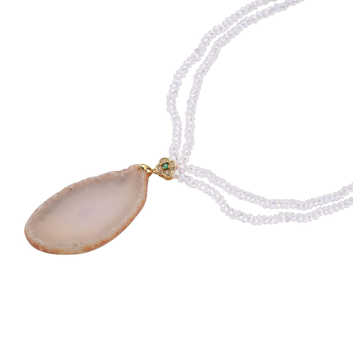 Enhanced Wood Agate, Glass, White and Green Austrian Crystal Double Layer Beaded Necklace 18-20 Inches in Goldtone 91.00 ctw image number 2