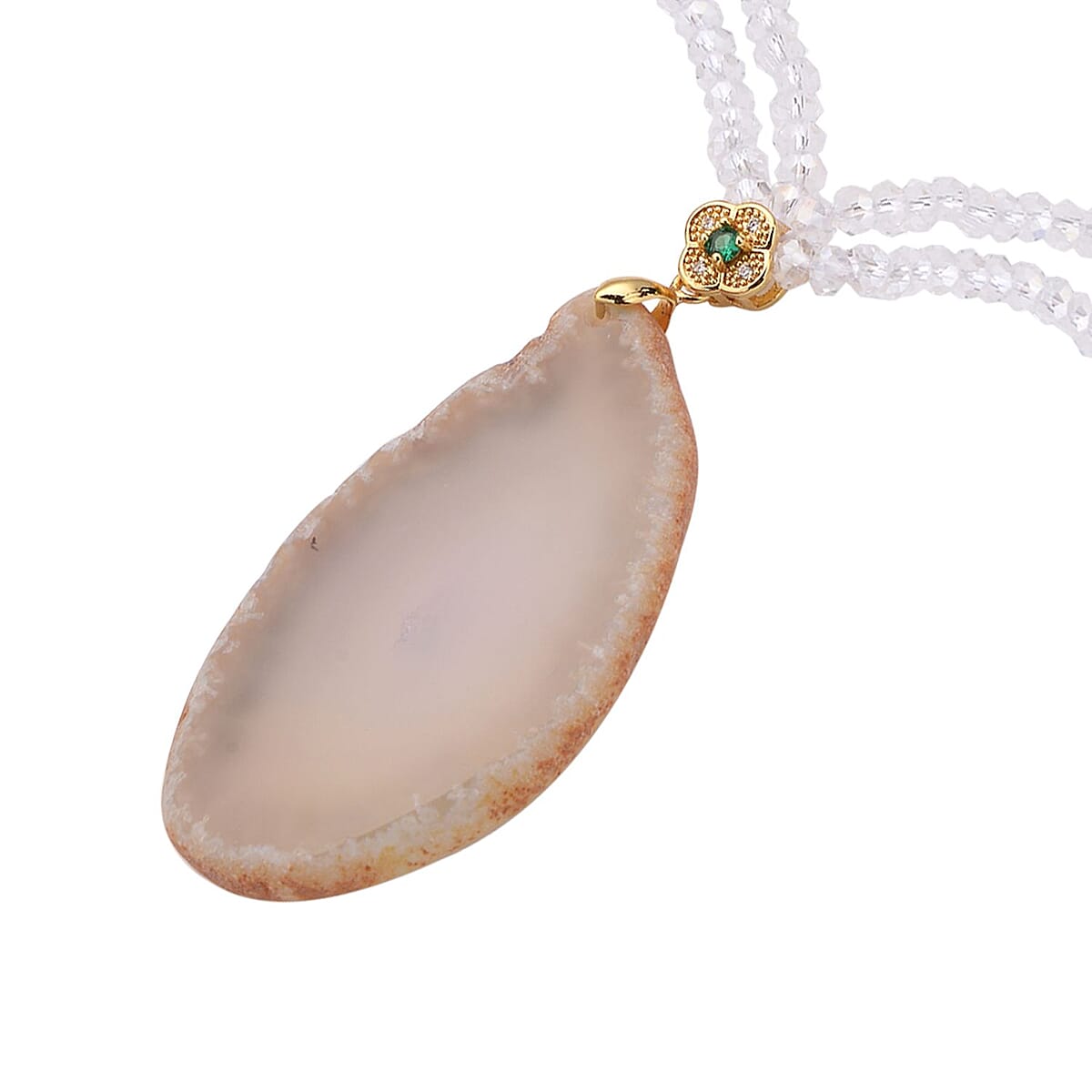 Enhanced Wood Agate, Glass, White and Green Austrian Crystal Double Layer Beaded Necklace 18-20 Inches in Goldtone 91.00 ctw image number 3