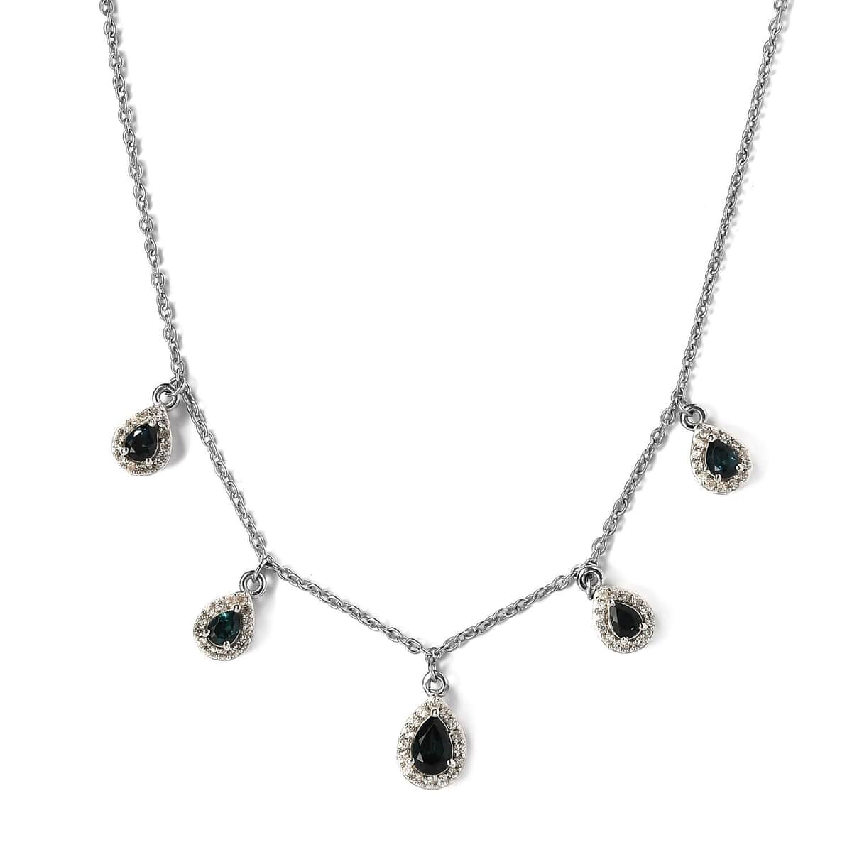Premium Monte Belo Indicolite and Natural White Zircon Necklace 18 Inches in Platinum Over Sterling Silver 1.50 ctw image number 0